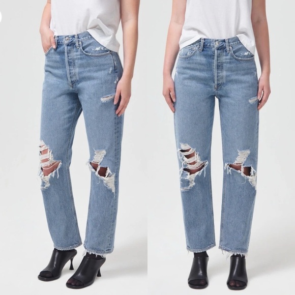Agolde 90'S Mid Rise Straight Jeans Distressed - Picture 1 of 10